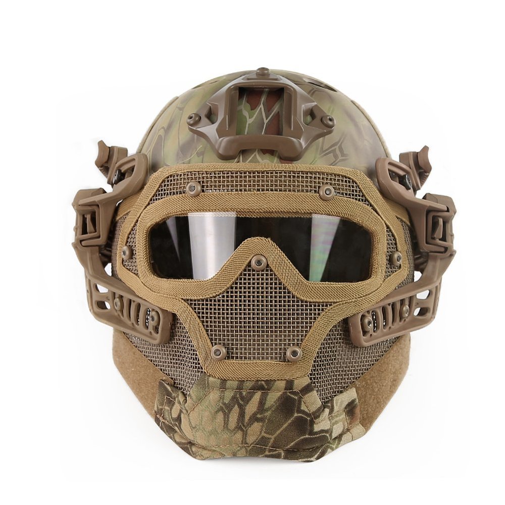 Helmet with Protective Goggle and Mesh Face Mask for Airsoft Paintball Games-MA