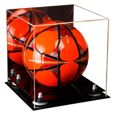 Better Display Cases Acrylic Display Case for Collectibles, Full Size Soccer Ball Display Case, White Risers & Black Base, Handcrafted Showcase Box.DIM;9.75" L x 9.75" W x 9.75" H. (A027-WR)