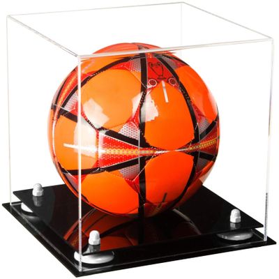 Better Display Cases Acrylic Display Case for Collectibles, Full Size Soccer Ball Display Case, White Risers & Black Base, Handcrafted Showcase Box.DIM;9.75" L x 9.75" W x 9.75" H. (A027-WR)
