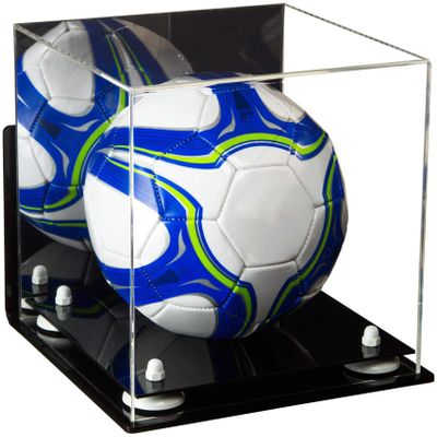 Better Display Cases Acrylic Display Case for Collectibles, Full Size Soccer Ball Display Case, White Risers & Black Base,WM, Handcrafted Showcase Box.DIM;9.75" L x 9.75" W x 9.75" H.(A027-WR)