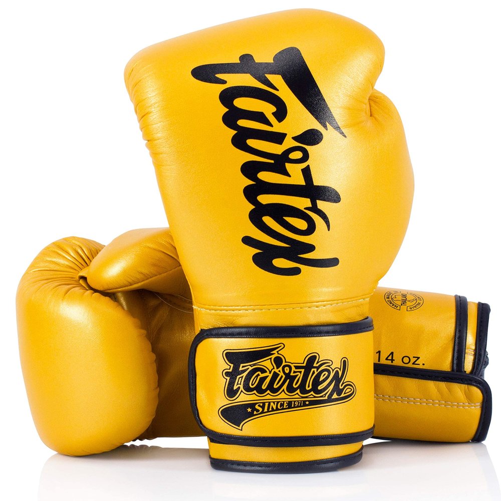 Fairtex Muay Thai Boxing Gloves for Men, Women, Kids | MMA Gloves, Kickboxing, Gym, Workout | Premium Quality, Light Weight & Shock Absorbent 18 oz Boxing Gloves- BGV18 Gold