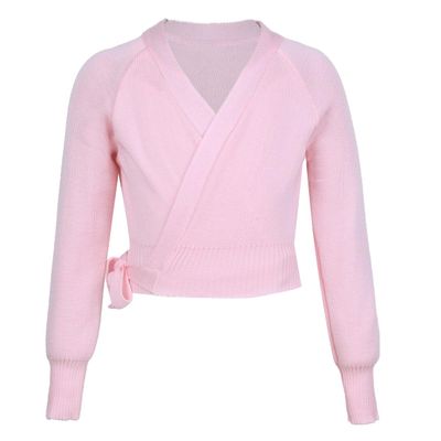 iiniim Kids Girl's Classic Long Sleeve Knit Wrap Sweater Ballet Dance Cardigan (7-8, Side Ties Pink)