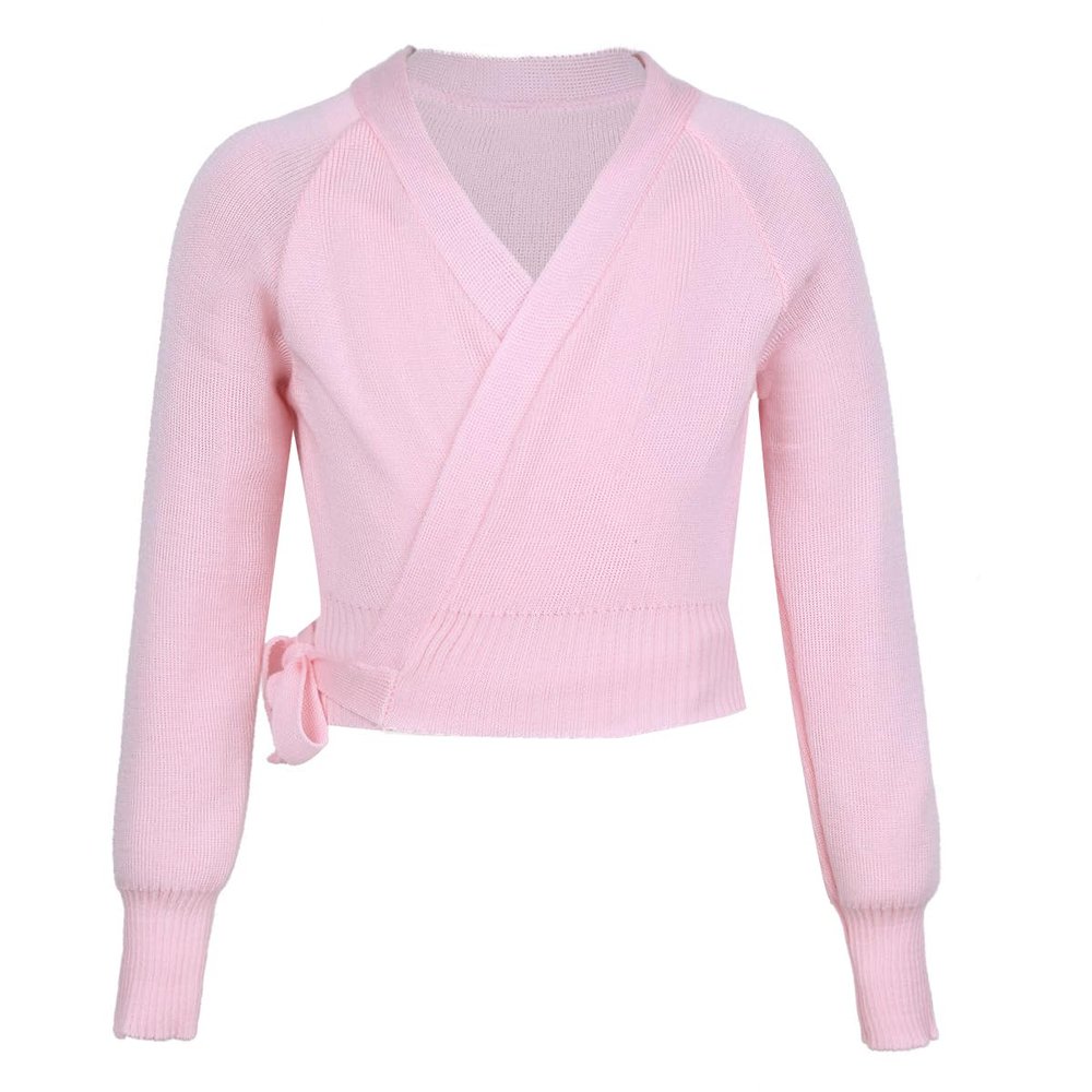 iiniim Kids Girl's Classic Long Sleeve Knit Wrap Sweater Ballet Dance Cardigan (7-8, Side Ties Pink)