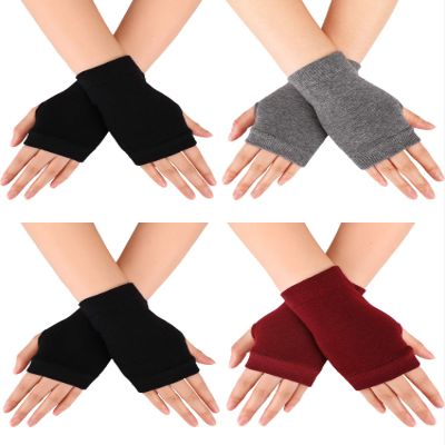 Blulu 4 Pairs Fingerless Gloves with Thumb Hole Cozy Half Fingerless Driving Gloves Knit Mittens for Women Men(Black, Grey, Wine Red)