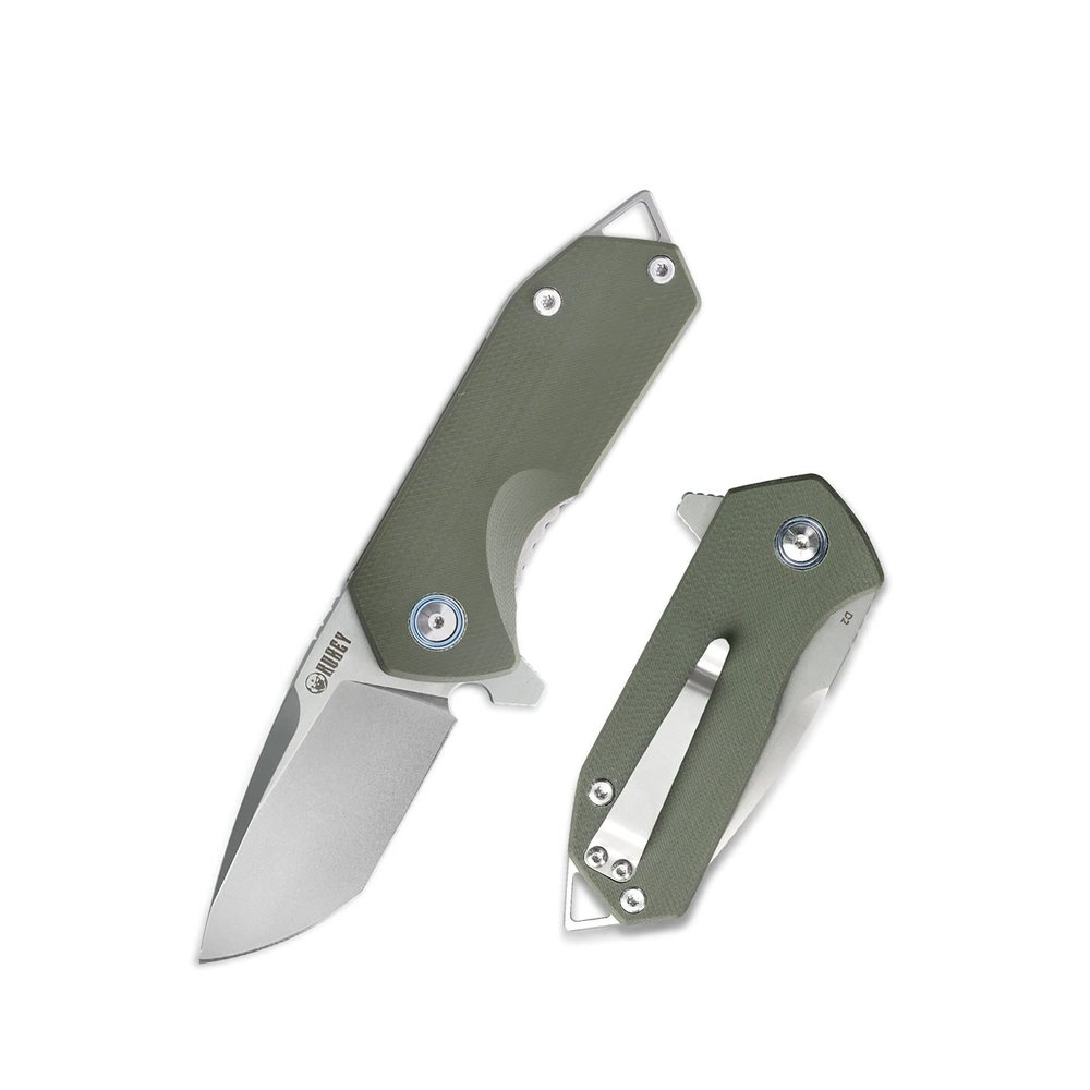KUBEY Campe KU203 Folding Pocket Knife Compact Everyday Carry with 2.4" Tanto Balde and G10 Handle with Flipper Open for Camping Hunting and Outdoor (OD Green)