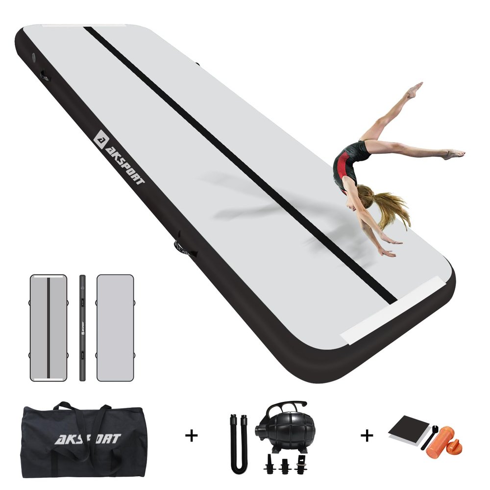 Air Track Gymnastics Tumbling Mat Inflatable Floor Mats with Electric Air Pump for Home Use/Tumble/Gym/Training/Cheerleading/Parkour/Beach/Park/Water 3.3/10/13.12/16.4/20/23-39ft (Black, 20)
