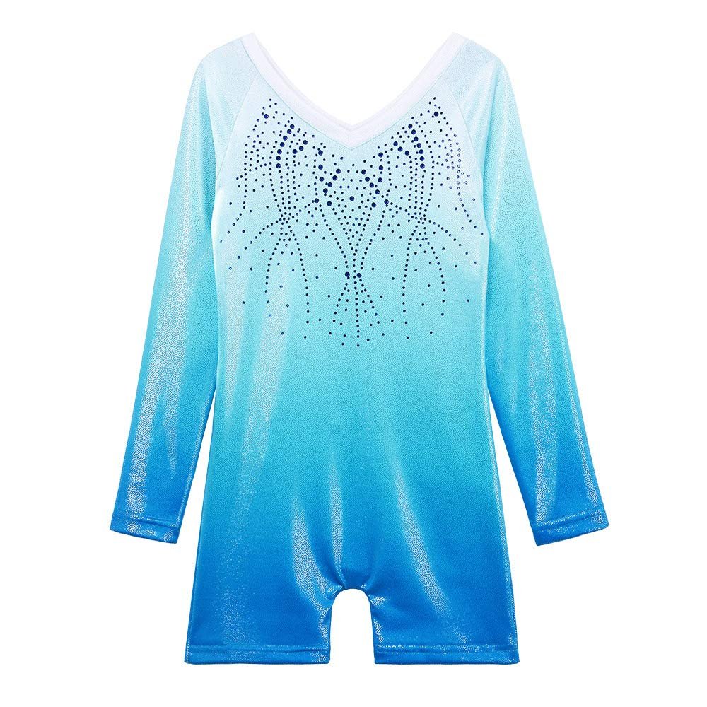 BAOHULU Gymnastics Leotards for Toddler Girls Long Sleeve Sparkle Stripes Tank Biketards Dance Unitards B173_GradientBlue_150