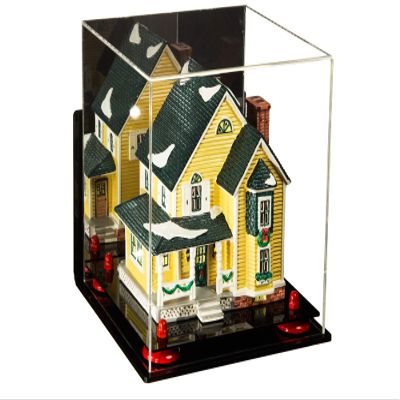 Better Display Cases Versatile Acrylic Display Case - Medium Square Box with Mirror, Wall Mount and Red Risers 9.75" x 9.75" x 9.75" (A027-RR)
