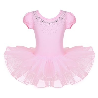 Agoky Children Girls Rhinestones Ballet Dance Tutu Dress Ballerina Leotard Fairy Princess Dress up Costumes Pink 4-5