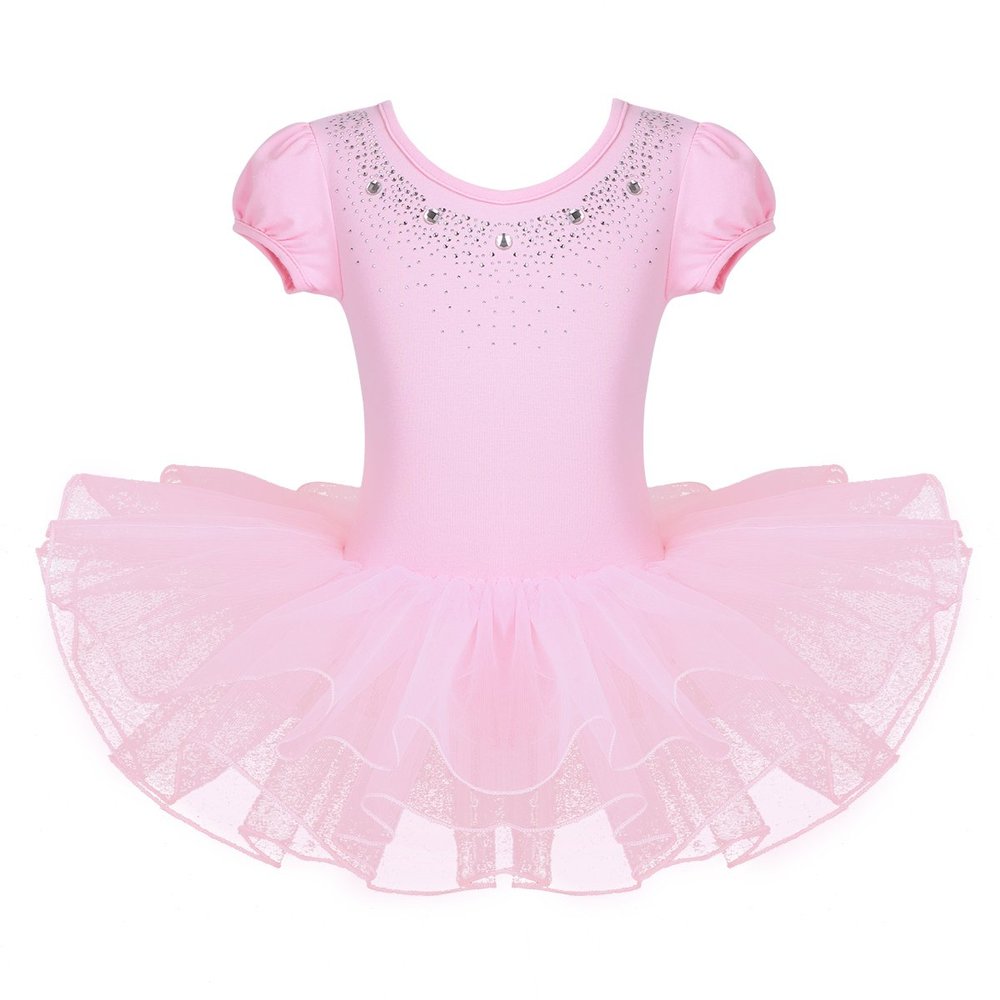 Agoky Children Girls Rhinestones Ballet Dance Tutu Dress Ballerina Leotard Fairy Princess Dress up Costumes Pink 4-5