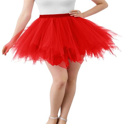 ChicWind Womens Red Plus Size Puffy Tutu Layered Tulle Petticoat Skirt