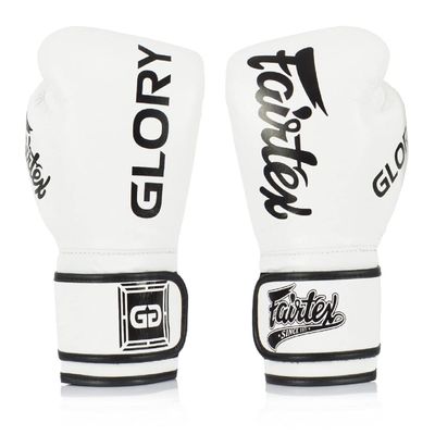 Fairtex Glory Training Gloves - Premium Leather MMA & Boxing Gloves |Handmade in Thailand - Shock-Absorbing Foam Padding | Ideal for Kickboxing, Sparring & Competition (White-14oz)