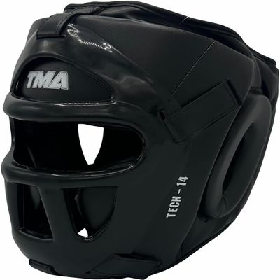 TMA Headguard for Boxing, MMA Training - Head Guard with Removable Face Grill, Cheeks, Ear, Mouth Protection-Headgear for Muay Thai, Grappling, Kickboxing, Karate, Taekwondo, Martial Arts (Black, S/M)