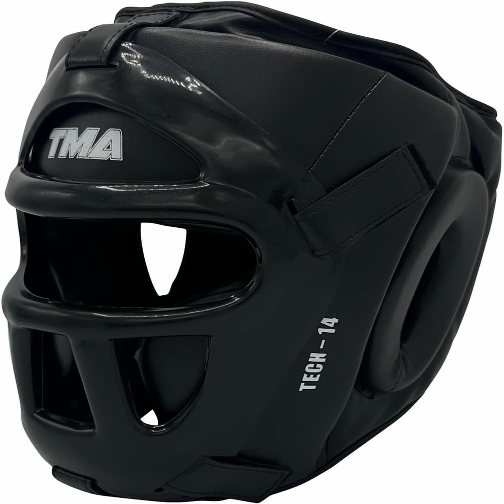TMA Headguard for Boxing, MMA Training - Head Guard with Removable Face Grill, Cheeks, Ear, Mouth Protection-Headgear for Muay Thai, Grappling, Kickboxing, Karate, Taekwondo, Martial Arts (Black, S/M)