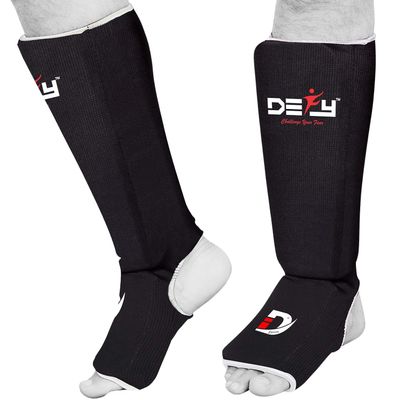 DEFY Shin Instep Foam Padded Shin Guard Protector Shin Support MMA Foot Protection Kickboxing (Black, Large)