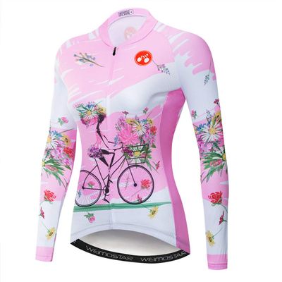 Cycling Long Sleeve Jersey Women's Mountain Bike Jersey Shirts Road Bicycle Clothing MTB Tops Girls Pink Size XXXL