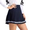 YiZYiF Women's High Waisted Casual Dress Girls School Uniforms Solid Pleated Mini Skirt Navy Blue Medium view 3