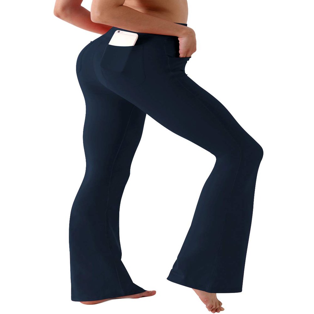 BUBBLELIME 29"/31"/33"/35" 4 Styles Women's High Waist Bootcut Yoga Pants - Out Pockets_DARKNAVY XS-29 Inseam
