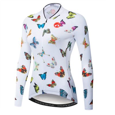 Cycling Long Sleeve Jersey Women's Mountain Bike Jersey Shirts Road Bicycle Clothing MTB Tops Butterfly Size L