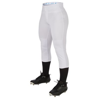 Champro Fireball Low-Rise Knicker-Style Fastpitch Softball Pants in Solid Color with Reinforced Knees, White, x-Large