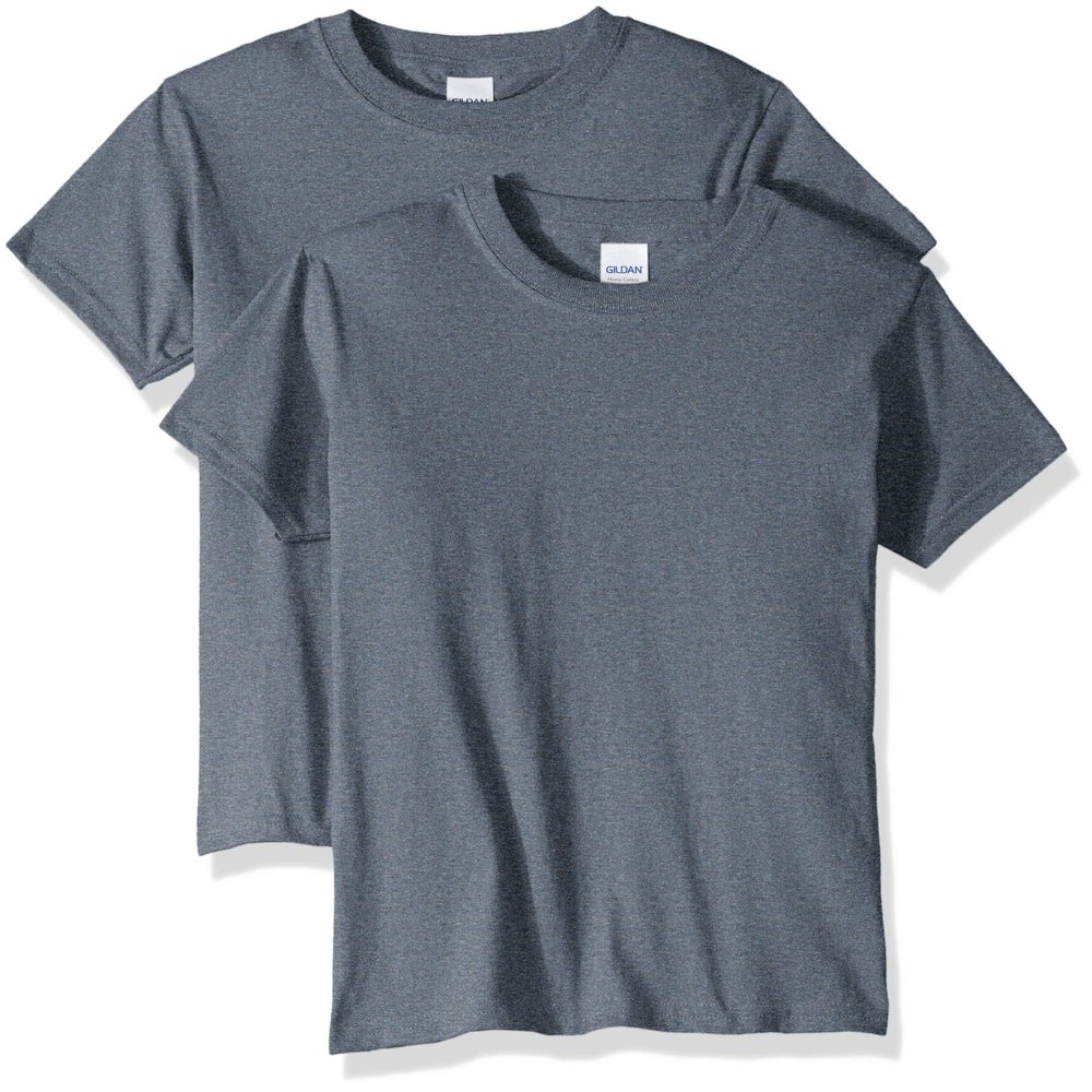 Gildan unisex child Gildan Youth Heavy Cotton T-shirt, Style G5000b, 2-pack T Shirt, Dark Heather, Small US