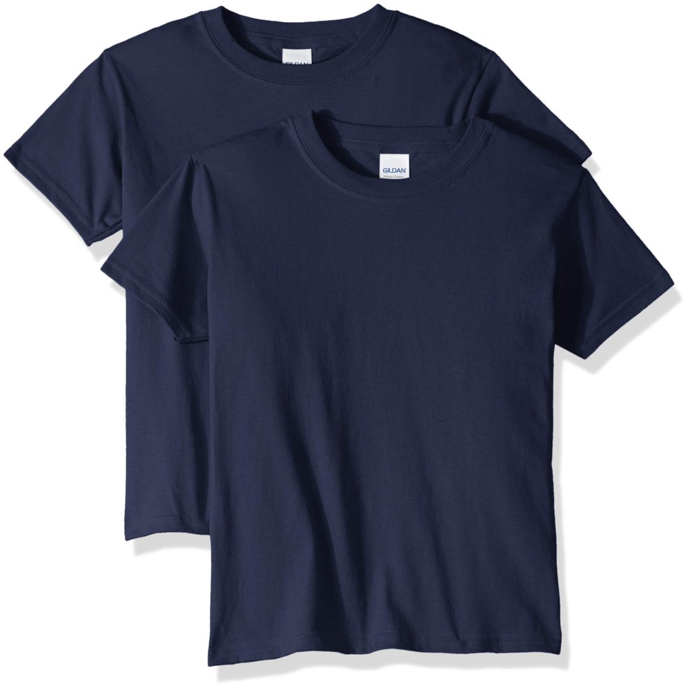 Gildan unisex child Gildan Youth Heavy Cotton T-shirt, Style G5000b, 2-pack T Shirt, Navy, Small US