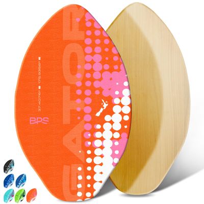 BPS 'Gator' 40 Inch No Wax Needed Skim Board - Epoxy Coated Wood Skimboard with EVA Pads - Skim Board for Beginner to Advanced (Orange)