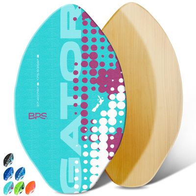 BPS 'Gator' 35" Skim Board - Epoxy Coated Wood Skimboard with Traction Pad - No Wax Needed - Skimboard for Kids and Adults (Fluorescent Blue)