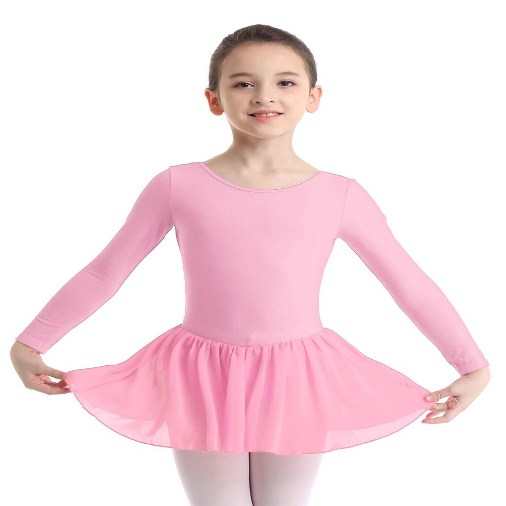 Alvivi Kids Girls Long Sleeve Ballet Dance Tutu Dress Gymnastics Leotard Skirt Ballerina Dancewear Costumes Pink 2-3
