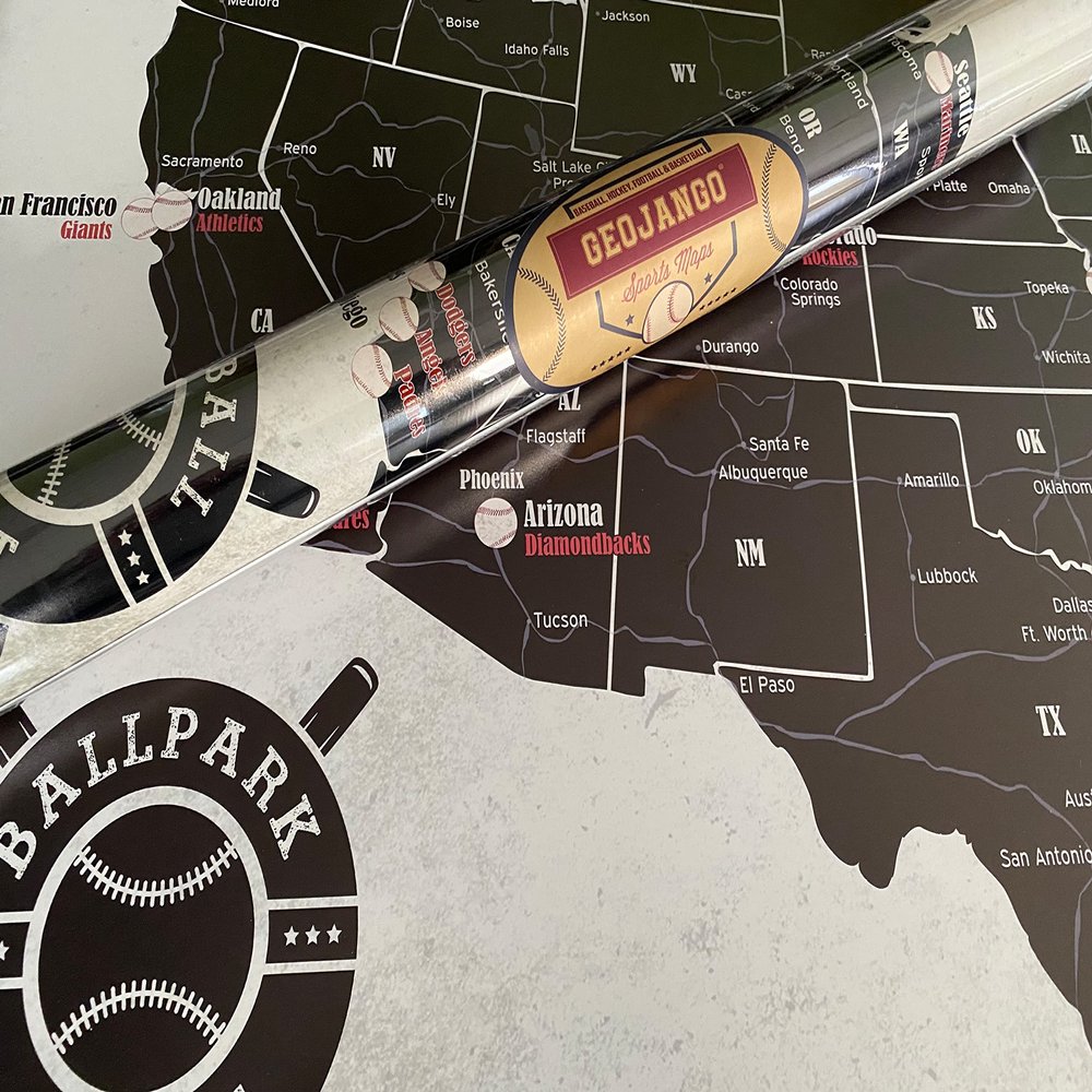 GeoJango Baseball Stadium Map Poster - Vintage Edition (30Wx20H inches)