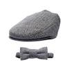 Born to Love Baby Boys Tweed Page Flat Scally Driver Cap Hat, Grey and Black Set, 2-3T