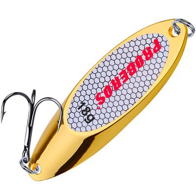 PROBEROS Fishing Spoons Lures Bass Baits Jigging Bait Tackle with Treble Hooks Hard Metal Spoon Fishing Lure Weight Pick 10 Pcs/Pack 0.63oz Gold