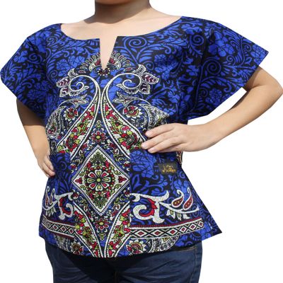 RaanPahMuang Branded Indian Paisley Dashiki Short Sleeve Shirt, 3 Years-6 Years, African Paisley - Zaffre Blue