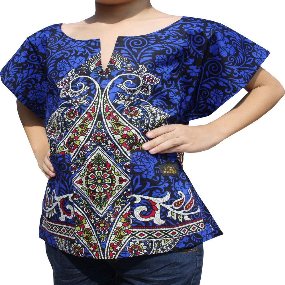 RaanPahMuang Branded Indian Paisley Dashiki Short Sleeve Shirt, 3 Years-6 Years, African Paisley - Zaffre Blue