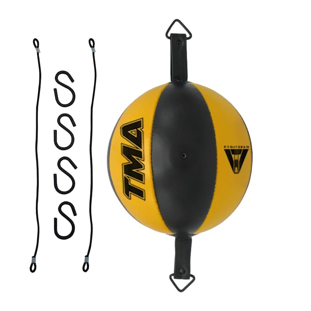 TMA Cow Hide Leather Double End Speed Ball Boxing Floor to Ceiling Punch Bag (Yellow)