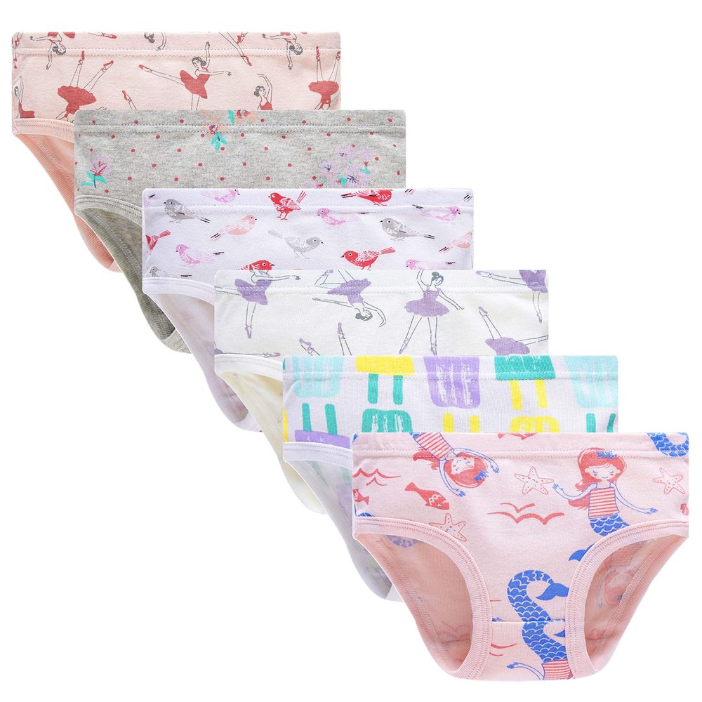 Cadidi Dinos Little Girls' Underwear Baby Soft Cotton Panties Little Kids Assorted Briefs (Pack of 6) Size 5 6