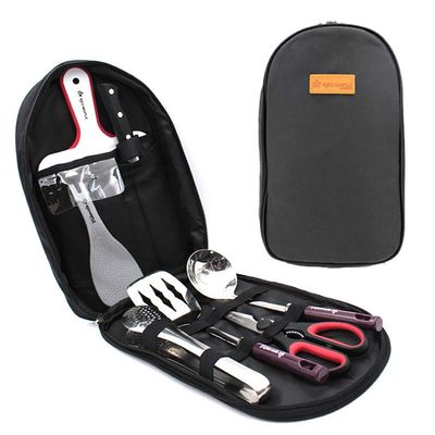 DoMyfit Camp Kitchen Utensil Organizer Travel Set,Portable 8 Piece BBQ Camping Cookware Utensils Travel Kit with Water Resistant Case