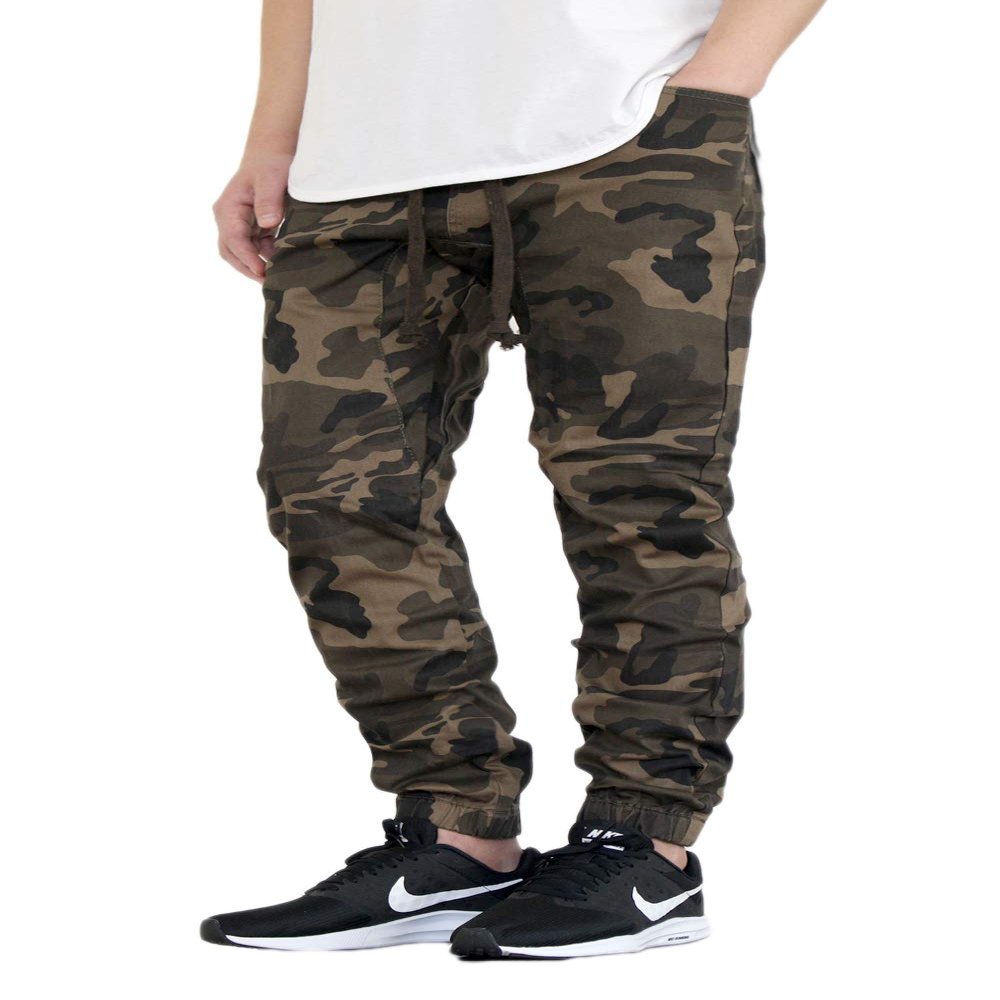 Men's Premium Twill Drop Crotch Jogger Pants (Olive camo, 3X-Large)