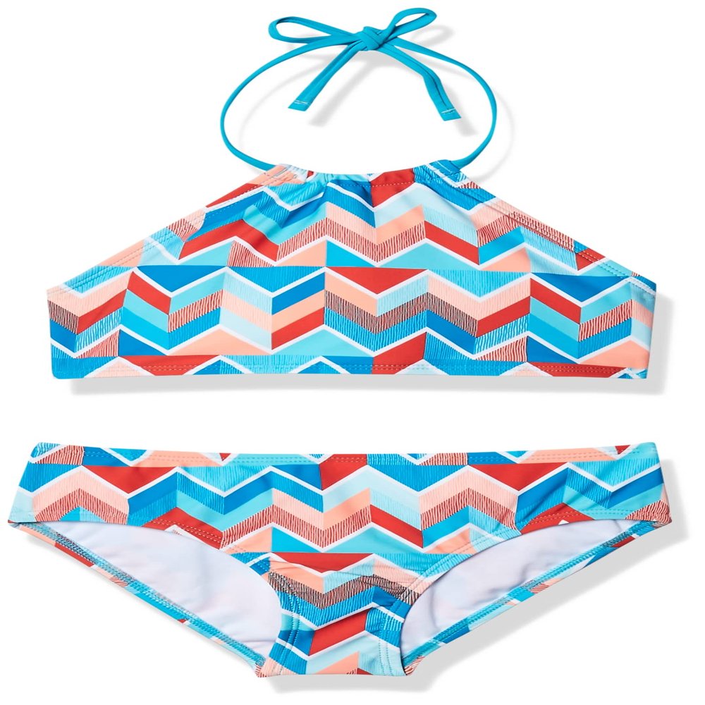 Kanu Surf Girls' Little Ruby Chevron Halter Bikini Beach Sport 2-Piece Swimsuit, Blue, 6X