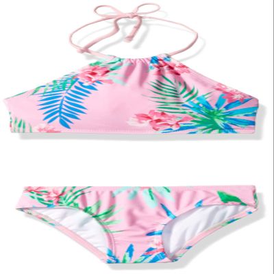 Kanu Surf Little Girls' Mahina Beach Sport Halter Bikini 2-Piece Swimsuit, Leonie Floral Pink, 6