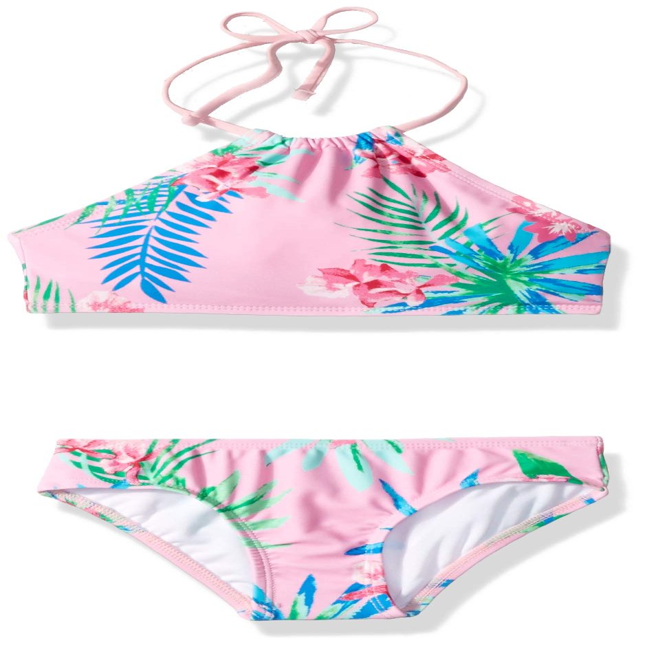 Kanu Surf Little Girls' Mahina Beach Sport Halter Bikini 2-Piece Swimsuit, Leonie Floral Pink, 6