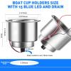 2 Pcs LED Cup Holder Marine Drink Holder Stainless Steel Cup Holders Insert with Drain for Boat Yacht Car Camper Truck RV (Blue LED) view 2