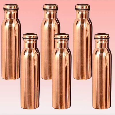Ukal Pack of 6 Handmade | Engraved & Antique Design | Jointless Leakproof Seamless | Drinkware Storage Copper Water Bottle | for Home Travelling Portable |for Yoga Ayurveda Healing | (30 Ounce) |