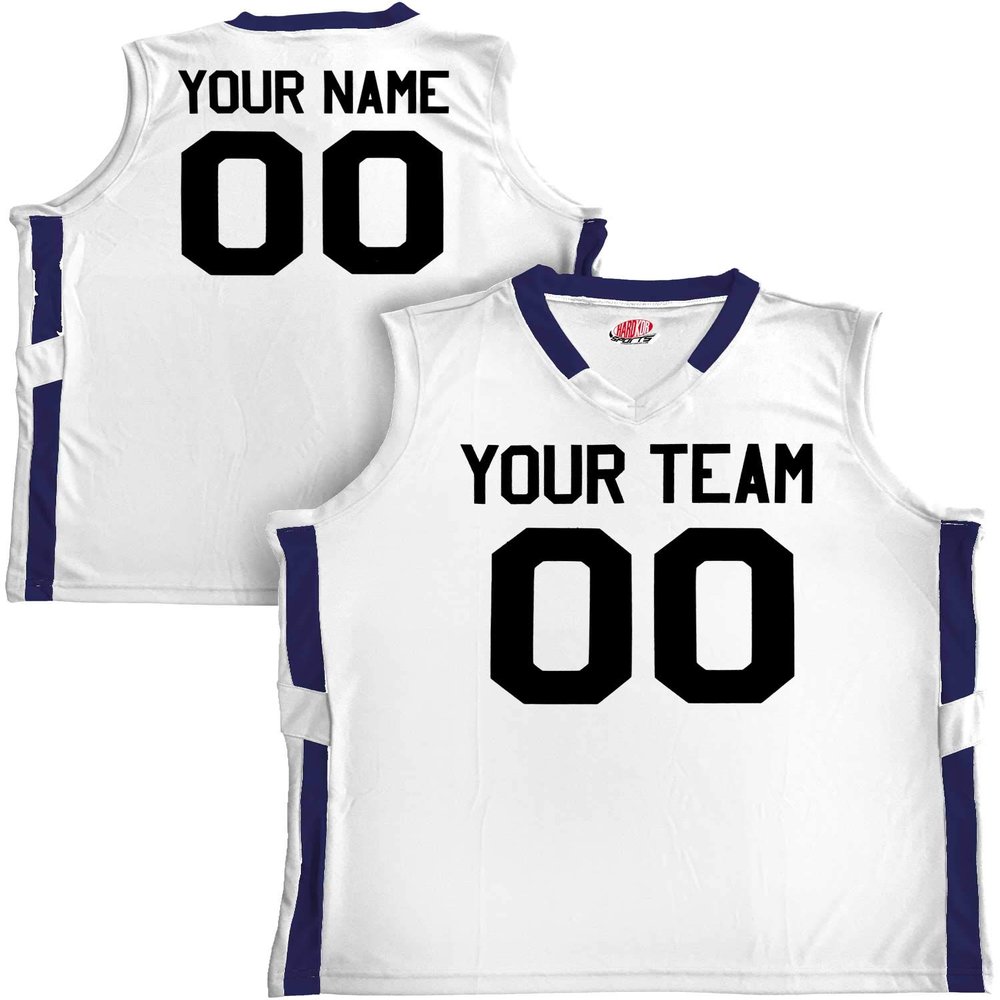 Custom Basketball Jersey Old School Style White and Navy Blue Adult Med