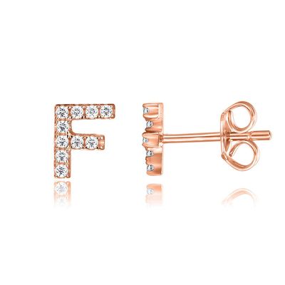 PAVOI CZ Initial Stud Earrings for Women, 925 Silver, Rose Gold, Size 1, F
