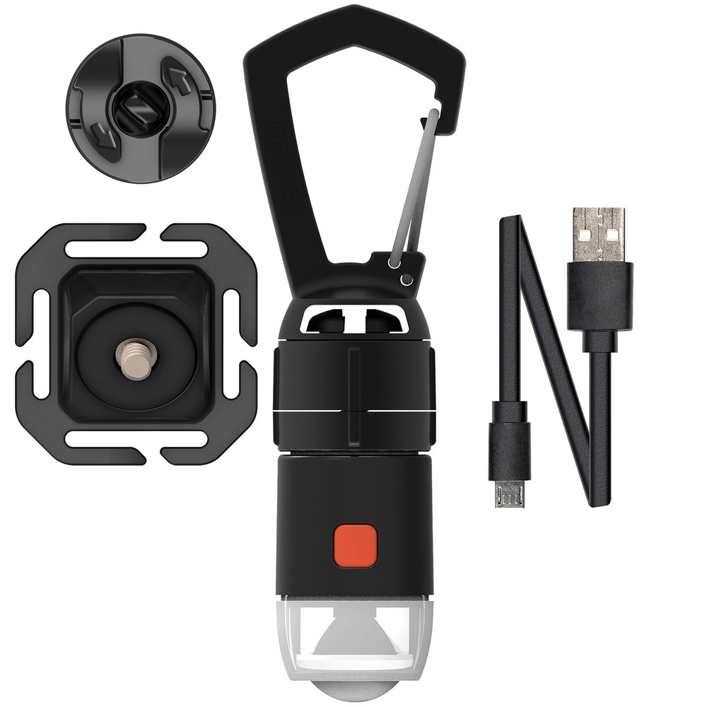 GEAR AID Carabiner Light Kit, 4-in-1 Portable, Rechargeable LED for Biking, Camping and The Outdoors | 1/4-20 Attaches to 550 Paracord | Swivels 360 for Easy Access to Devices & Gear