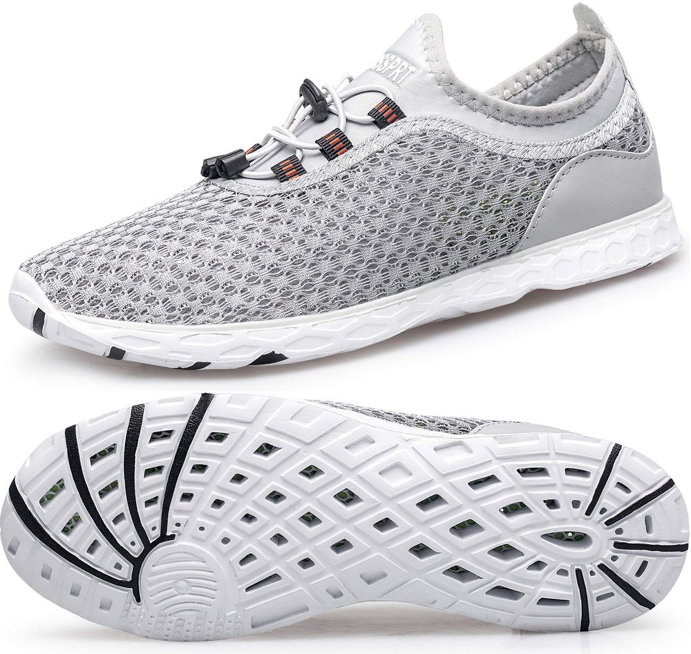 DOUSSPRT Men's Water Shoes Quick Drying Sports Aqua Shoes Grey Size 12.5