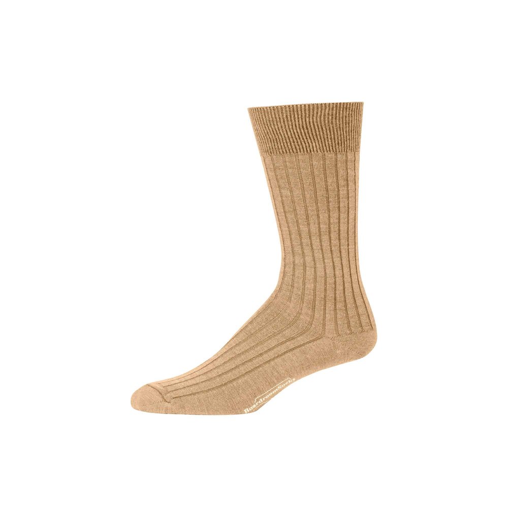 BoardroomSocks Merino Wool Mid-Calf Dress Socks for Men, Ribbed Dress Socks, Khaki