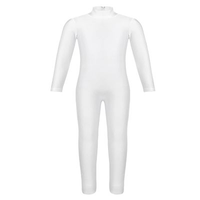 YOOJIA Kids Girls Long Sleeve Full Body Dance Laotard Unitard Gymnastics Ballet Dance Bodysuit Spandex Zentai Jumpsuit Ivory 4-5