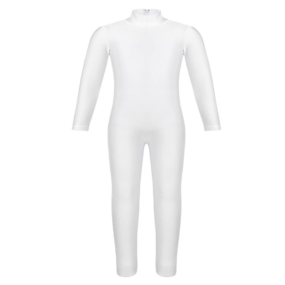 YOOJIA Kids Girls Long Sleeve Full Body Dance Laotard Unitard Gymnastics Ballet Dance Bodysuit Spandex Zentai Jumpsuit Ivory 4-5